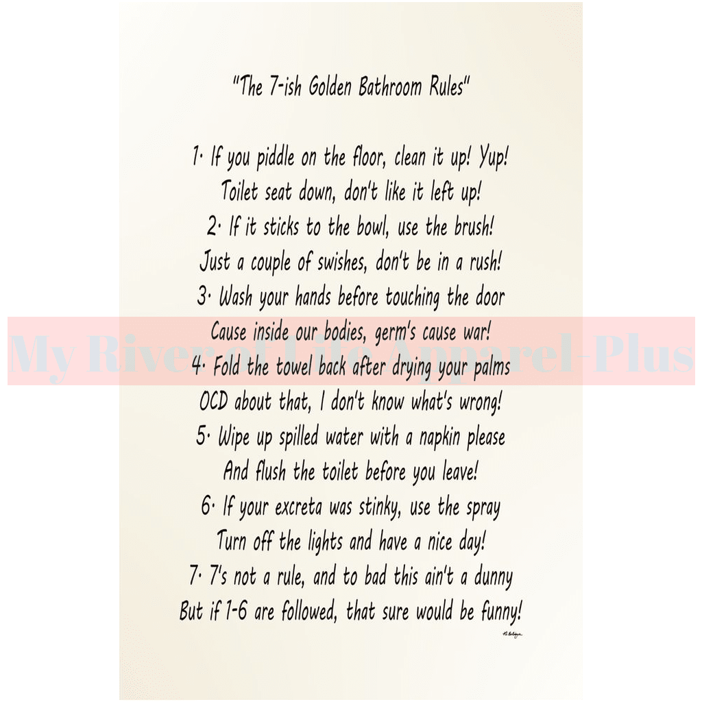 "The 7-ish Golden Bathroom Rules" Giclee Art Print (Eggshell White)