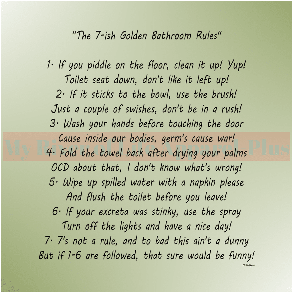 "The 7-ish Golden Bathroom Rules" Giclee Art Print (Sage)