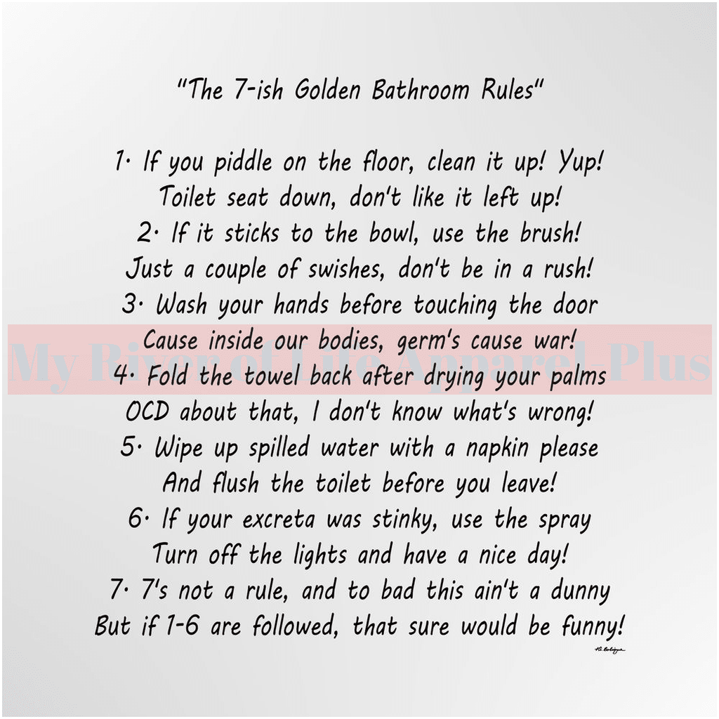"The 7-ish Golden Bathroom Rules" Giclee Art Print (Grey)