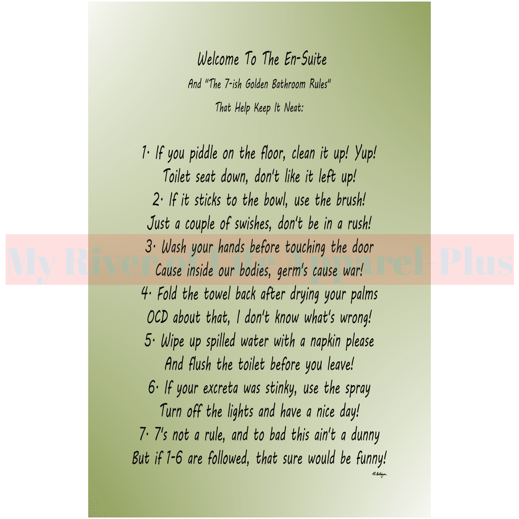 "The 7-ish Golden Bathroom Rules" Giclee Art Print (Sage)