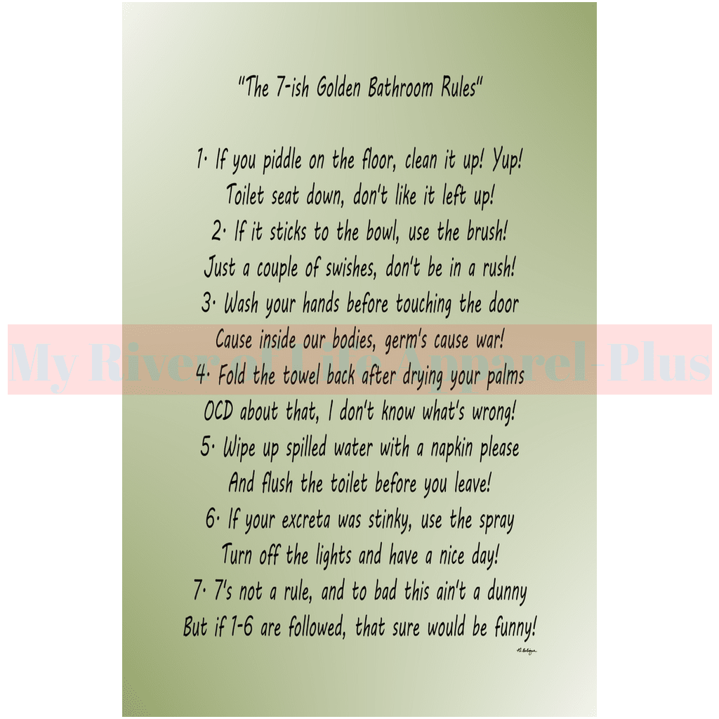 "The 7-ish Golden Bathroom Rules" Giclee Art Print (Sage)