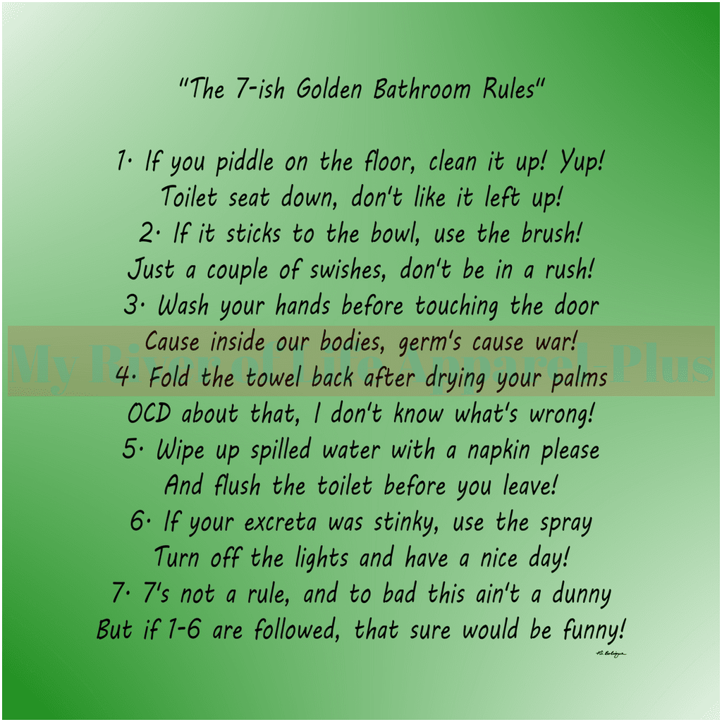 "The 7-ish Golden Bathroom Rules" Giclee Art Print (Green)