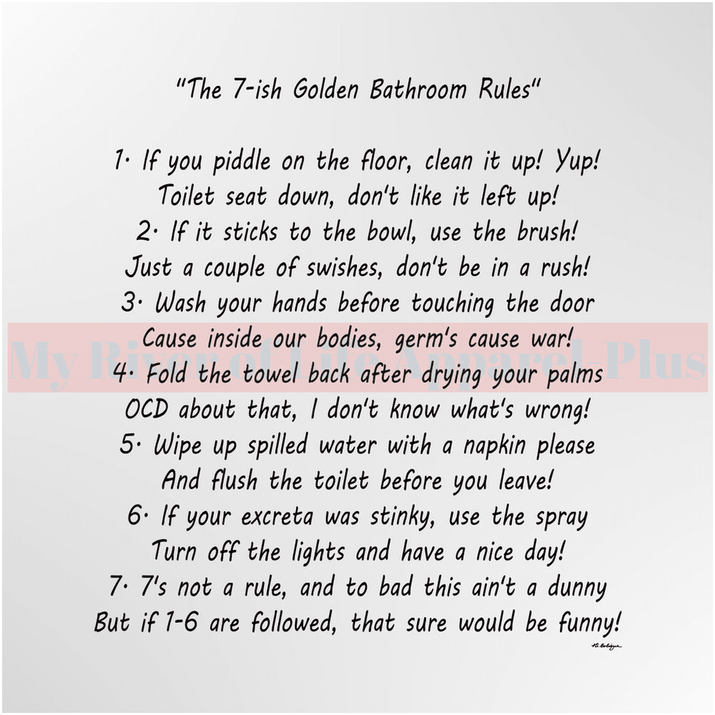 "The 7-ish Golden Bathroom Rules" Giclee Art Print (Grey)