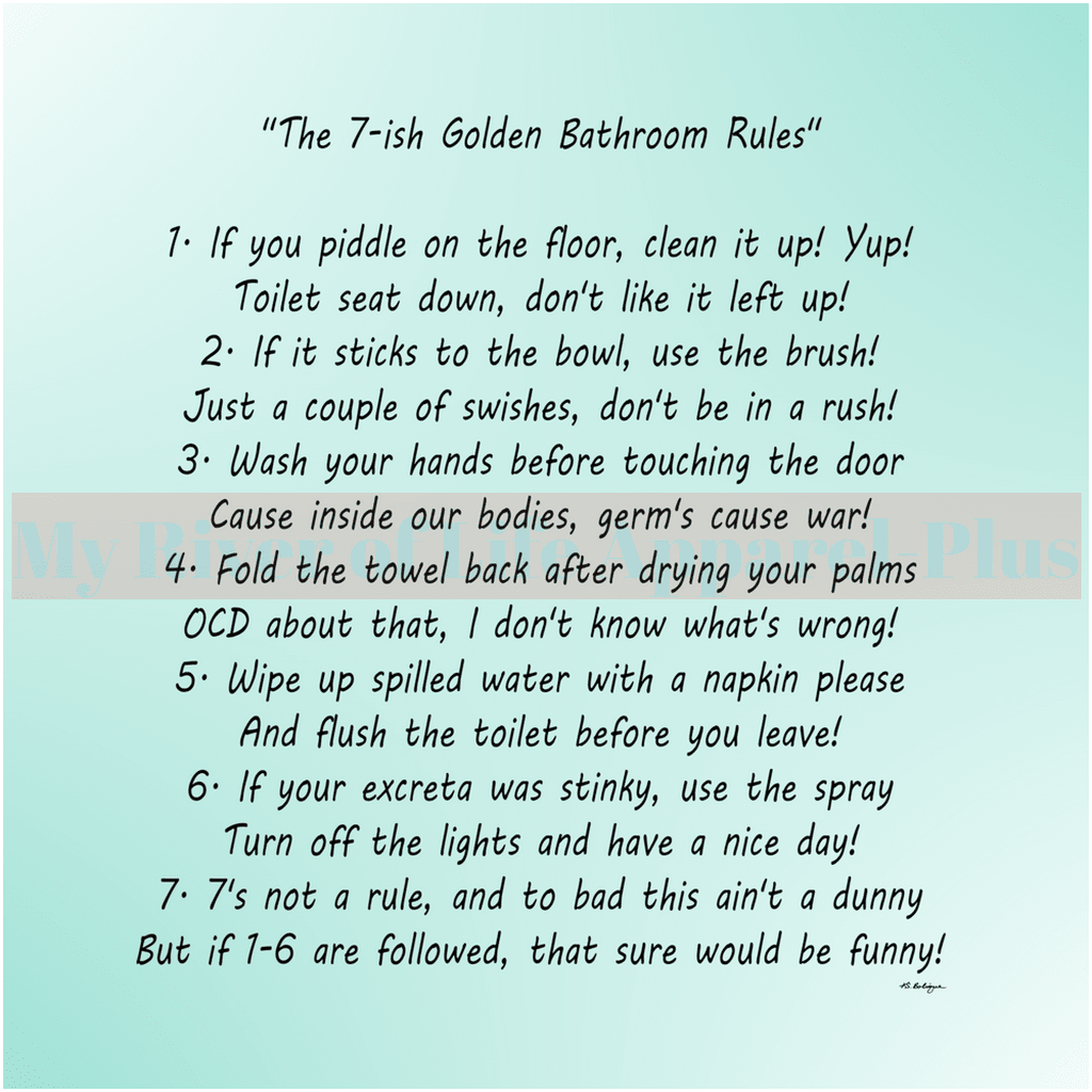 "The 7-ish Golden Bathroom Rules" Giclee Art Print (Robin Egg Blue)