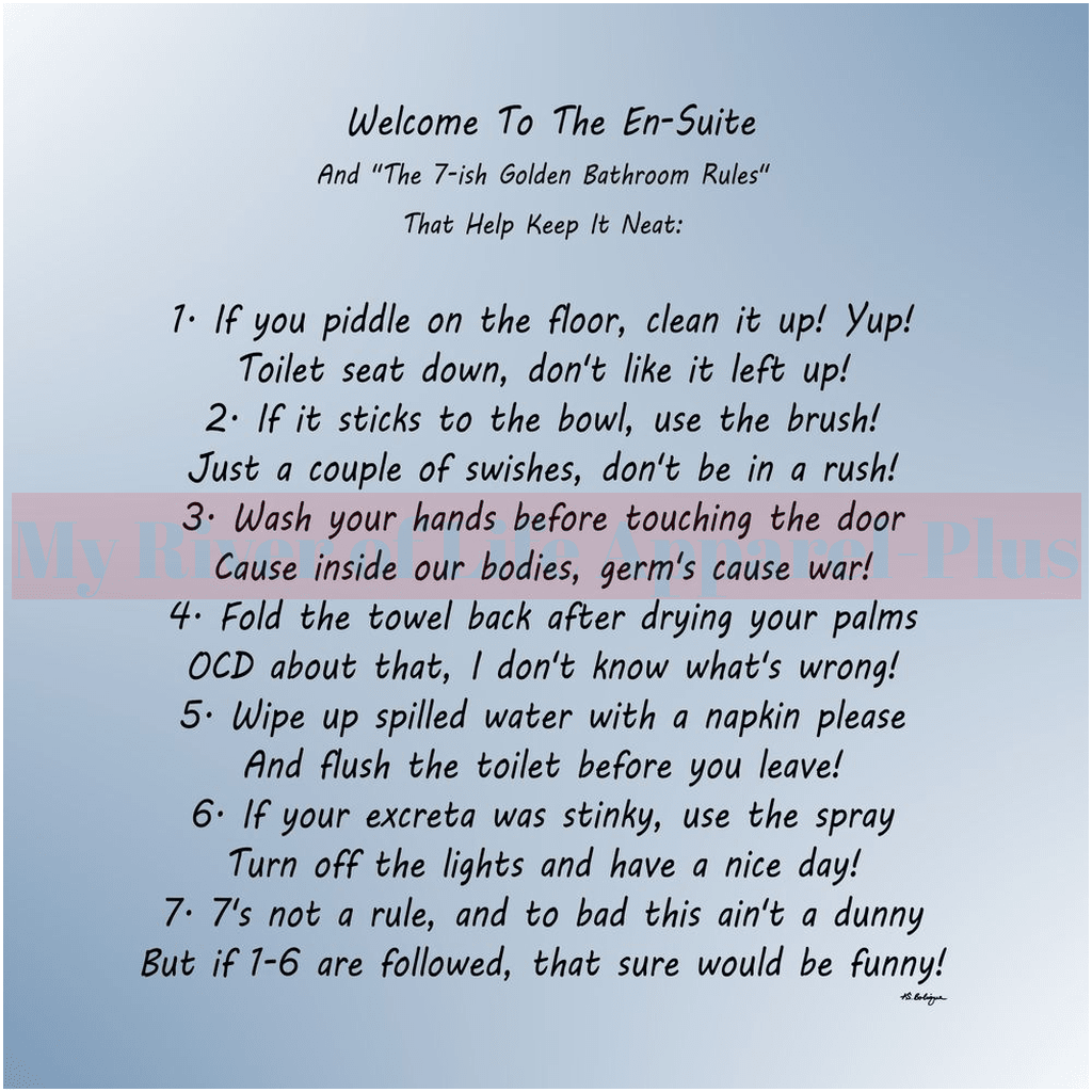 "The 7-ish Golden Bathroom Rules" Giclee Art Print (Blue-Grey)