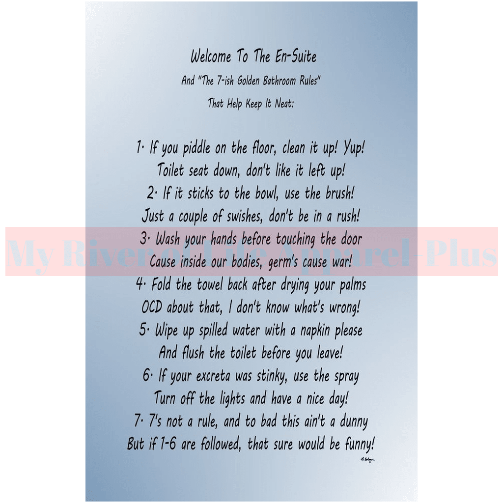 "The 7-ish Golden Bathroom Rules" Giclee Art Print (Blue-Grey)