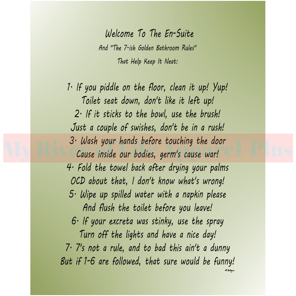 "The 7-ish Golden Bathroom Rules" Giclee Art Print (Sage)