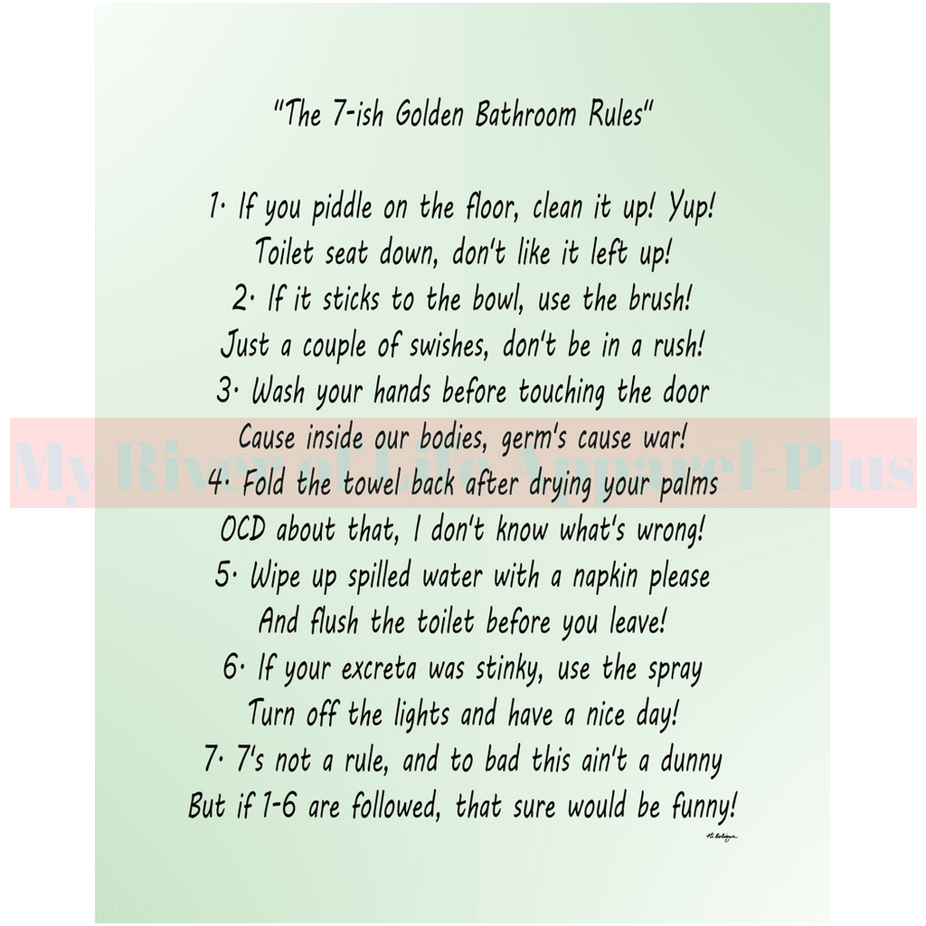 "The 7-ish Golden Bathroom Rules" Giclee Art Print (Pastel Green)