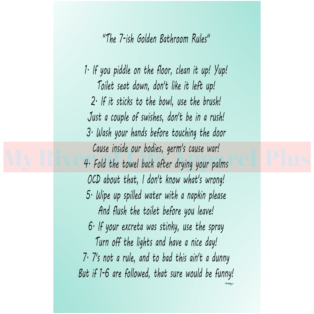 "The 7-ish Golden Bathroom Rules" Giclee Art Print (Robin Egg Blue)