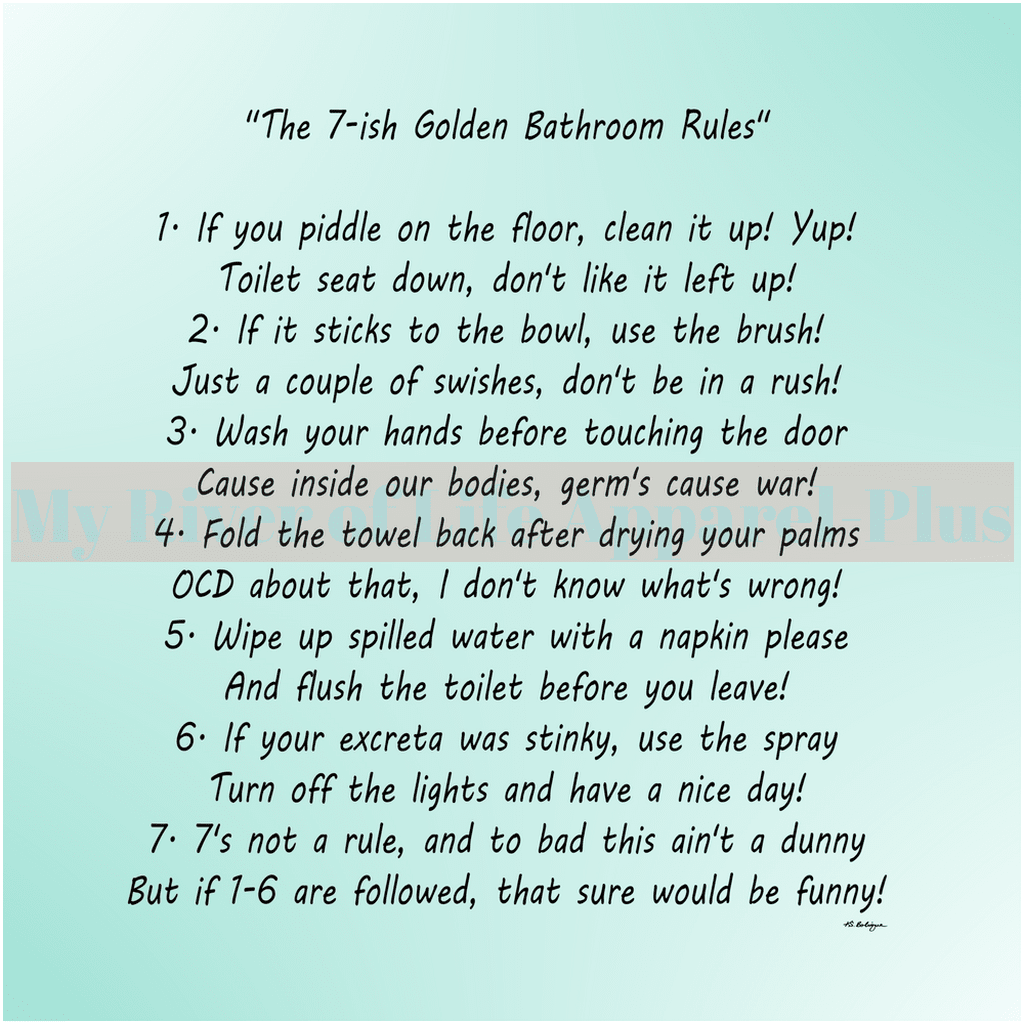 "The 7-ish Golden Bathroom Rules" Giclee Art Print (Robin Egg Blue)