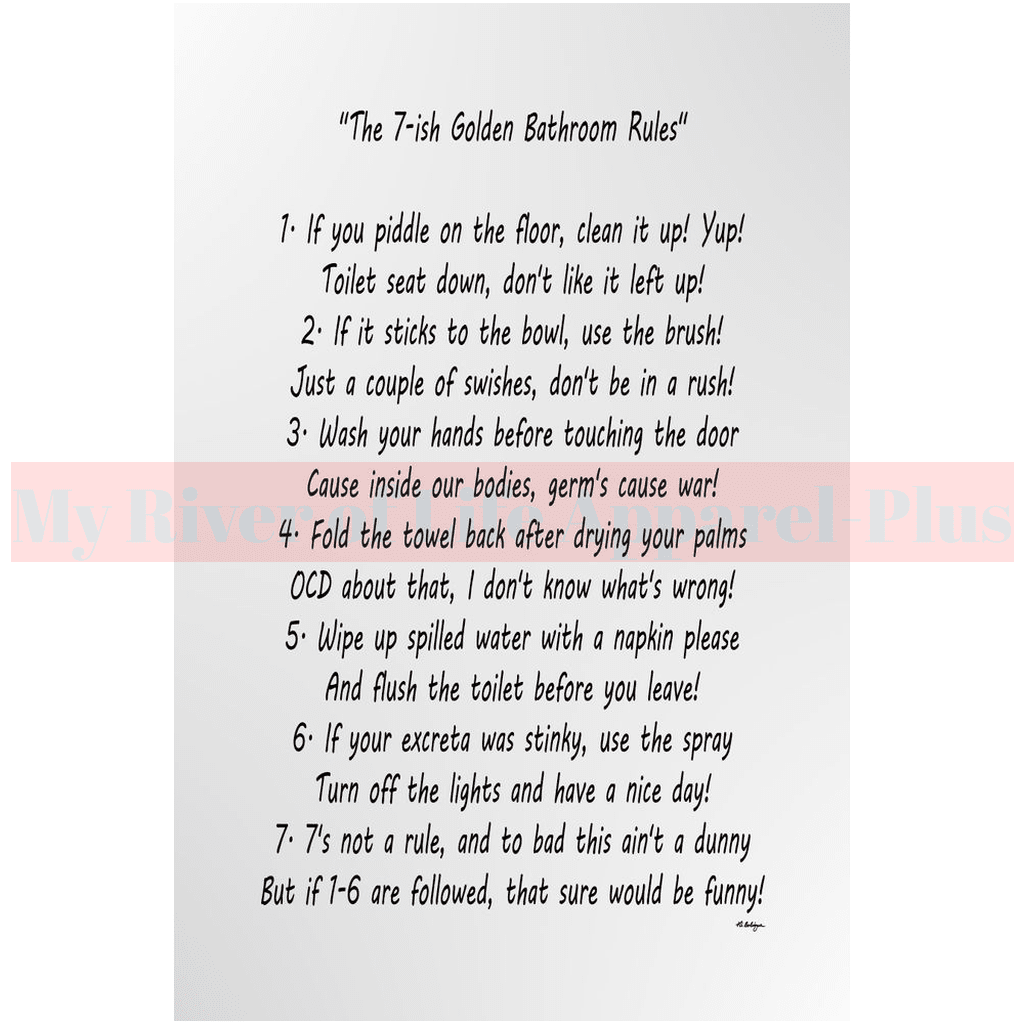 "The 7-ish Golden Bathroom Rules" Giclee Art Print (Grey)