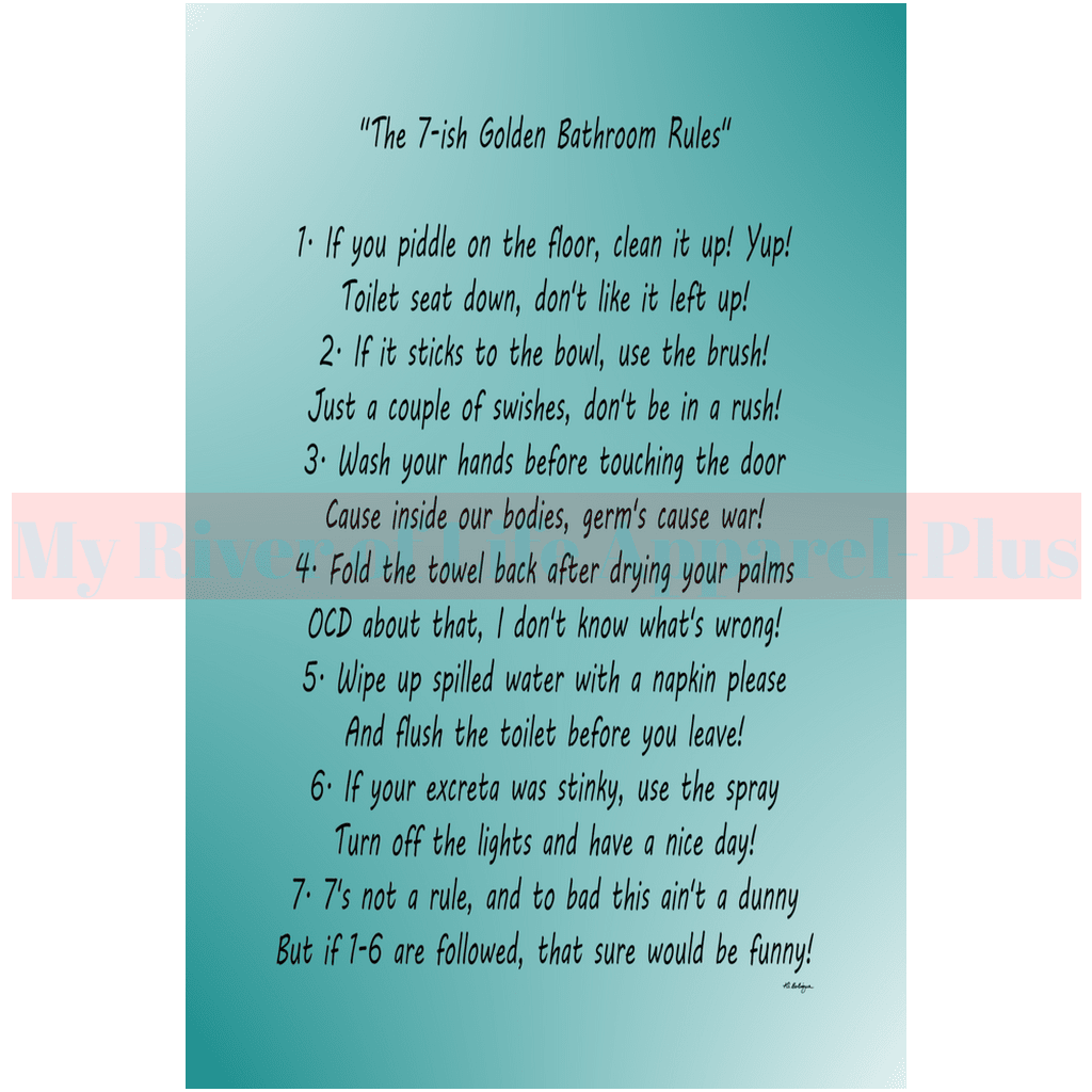 "The 7-ish Golden Bathroom Rules" Giclee Art Print (Teal)