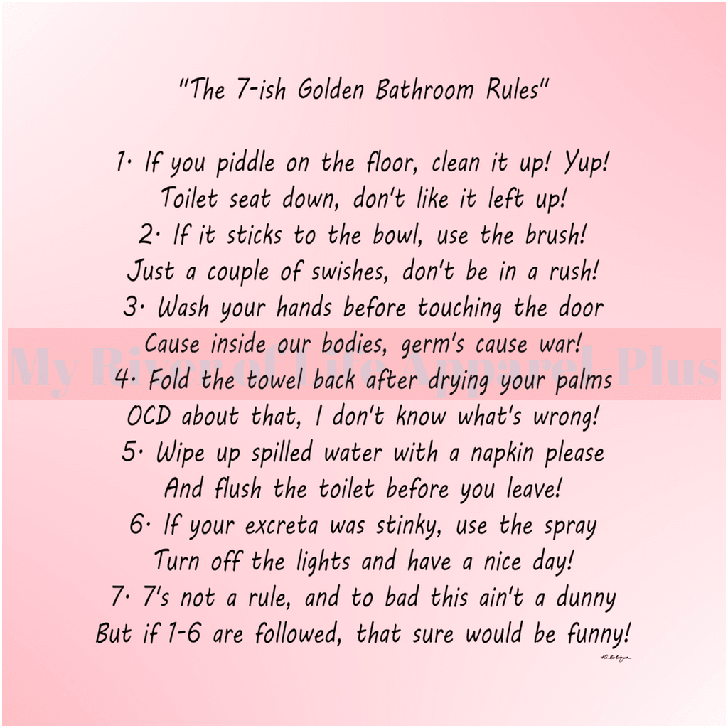 "The 7-ish Golden Bathroom Rules" Giclee Art Print (Pink)