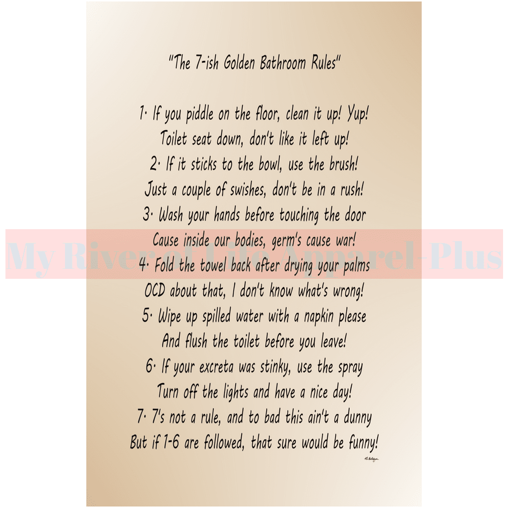 "The 7-ish Golden Bathroom Rules" Giclee Art Print (Tan)