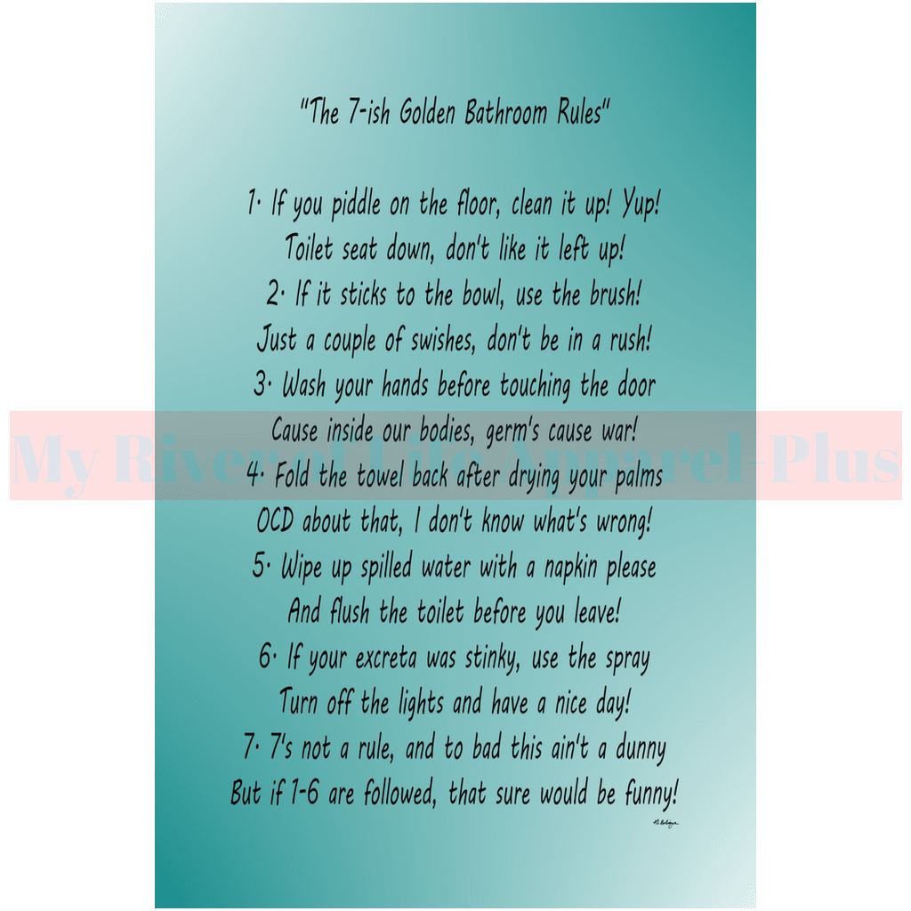 "The 7-ish Golden Bathroom Rules" Giclee Art Print (Teal)