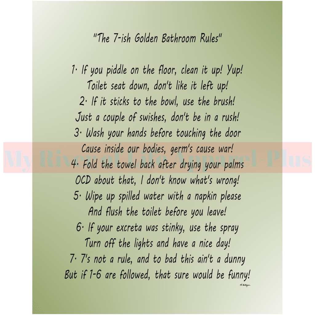 "The 7-ish Golden Bathroom Rules" Giclee Art Print (Sage)