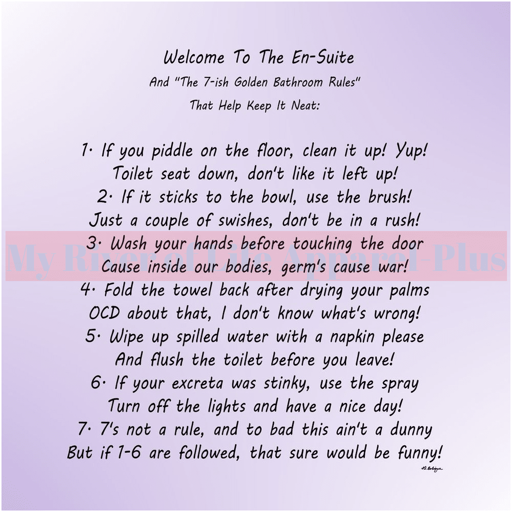 "The 7-ish Golden Bathroom Rules" A Giclee Art Print (Lavender)