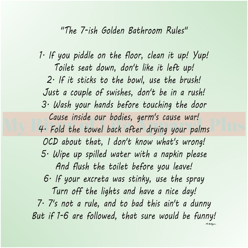 "The 7-ish Golden Bathroom Rules" Giclee Art Print (Pastel Green)