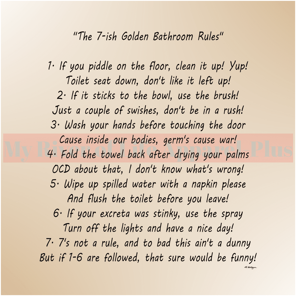"The 7-ish Golden Bathroom Rules" Giclee Art Print (Tan)