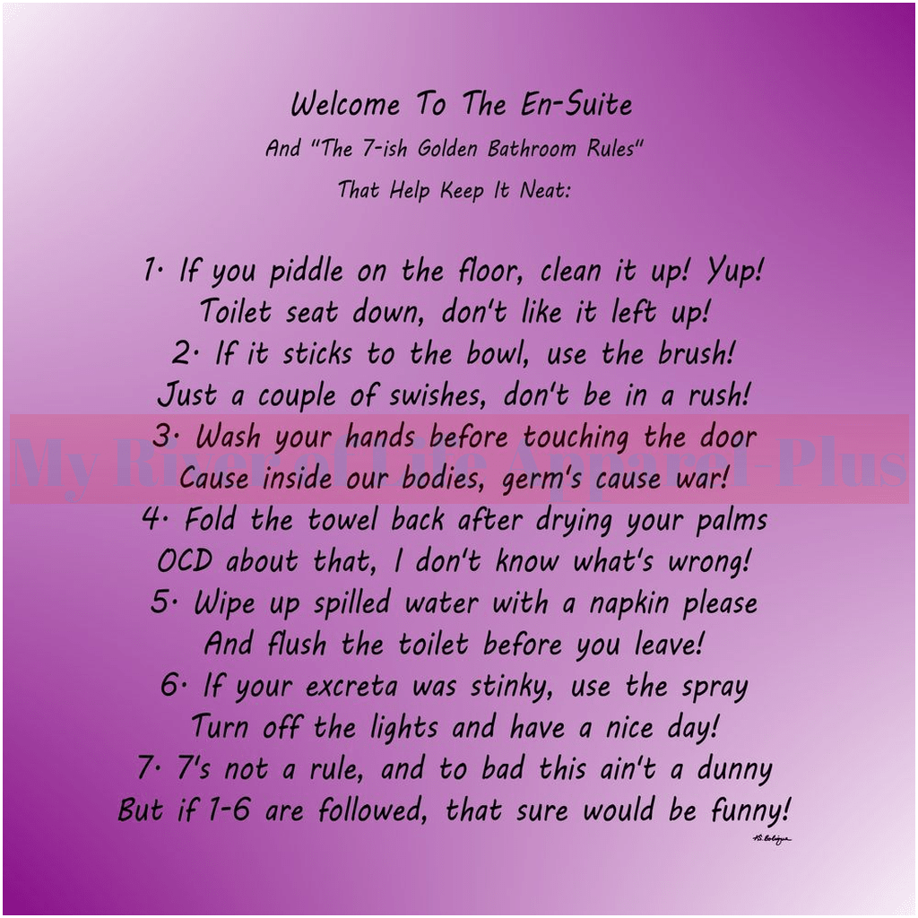 "The 7-ish Golden Bathroom Rules" Giclee Art Print (Purple)