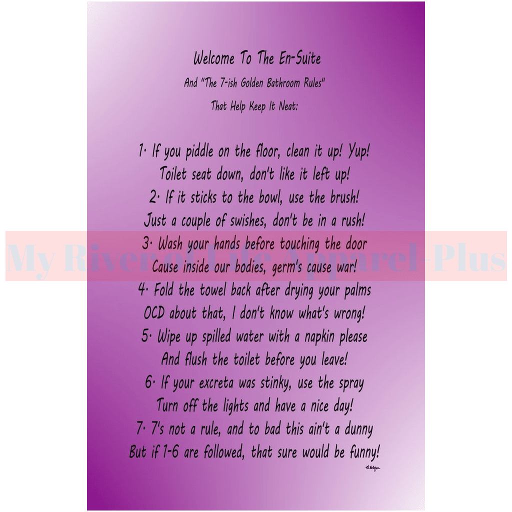 "The 7-ish Golden Bathroom Rules" Giclee Art Print (Purple)
