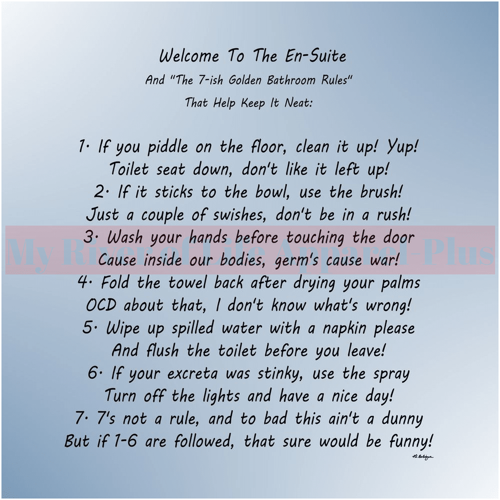 "The 7-ish Golden Bathroom Rules" Giclee Art Print (Blue-Grey)