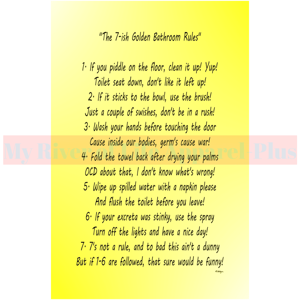"The 7-ish Golden Bathroom Rules" Giclee Art Print (Yellow)