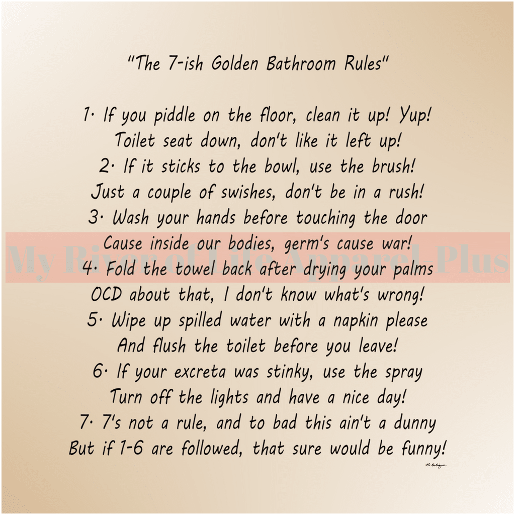 "The 7-ish Golden Bathroom Rules" Giclee Art Print (Tan)