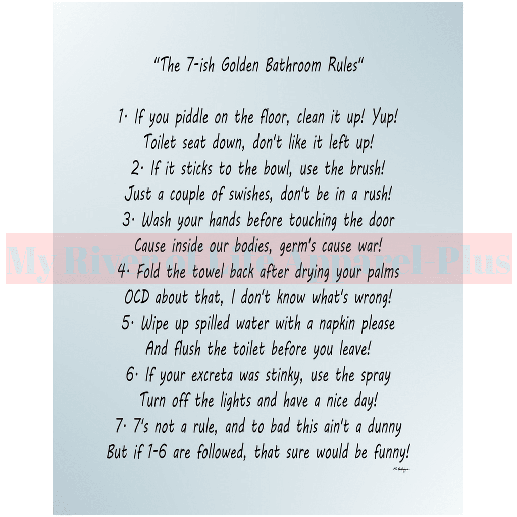 "The 7-ish Golden Bathroom Rules" Giclee Art Print (Blue)