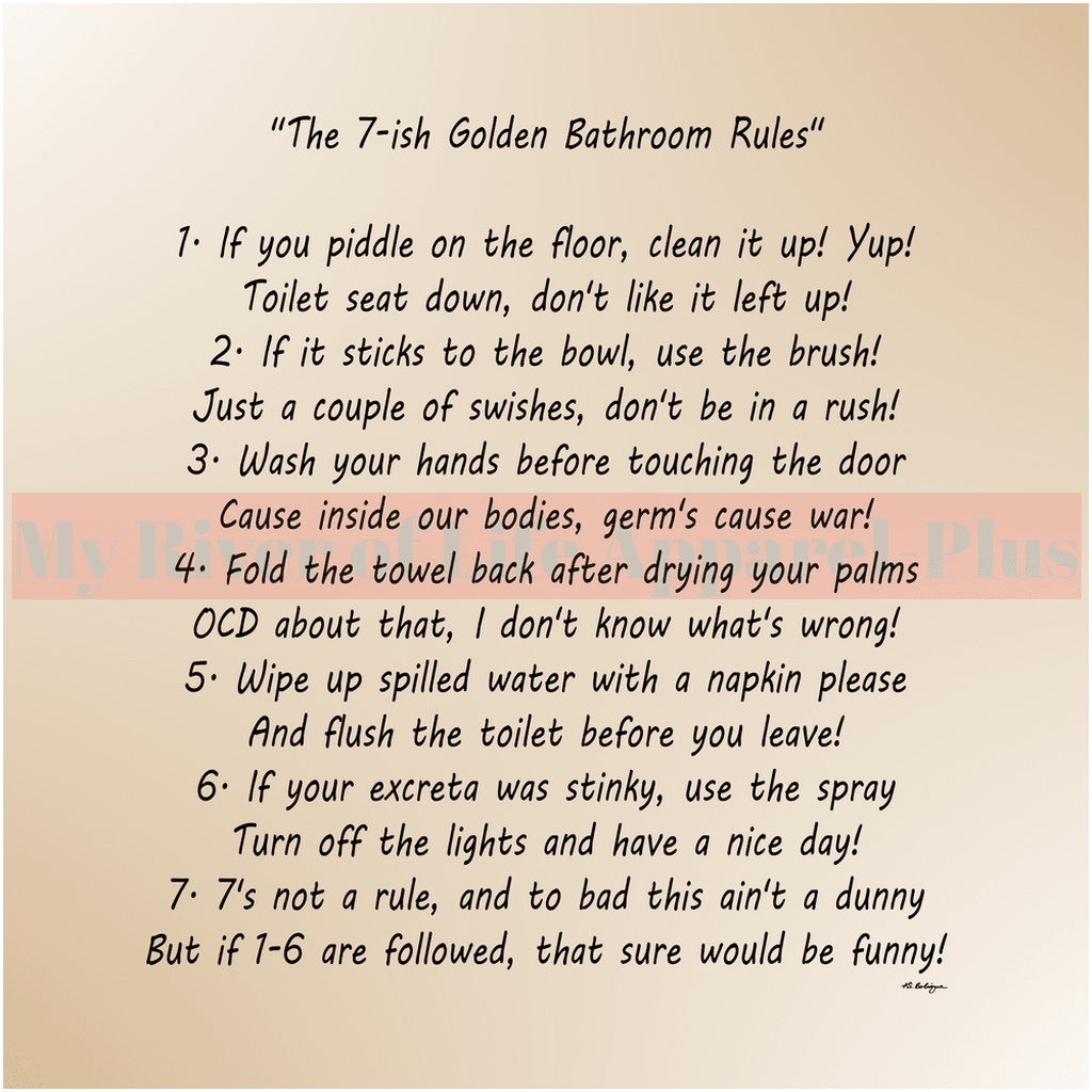 "The 7-ish Golden Bathroom Rules" Giclee Art Print (Tan)