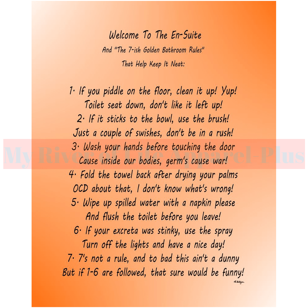 "The 7-ish Golden Bathroom Rules" Giclee Art Print (Orange)