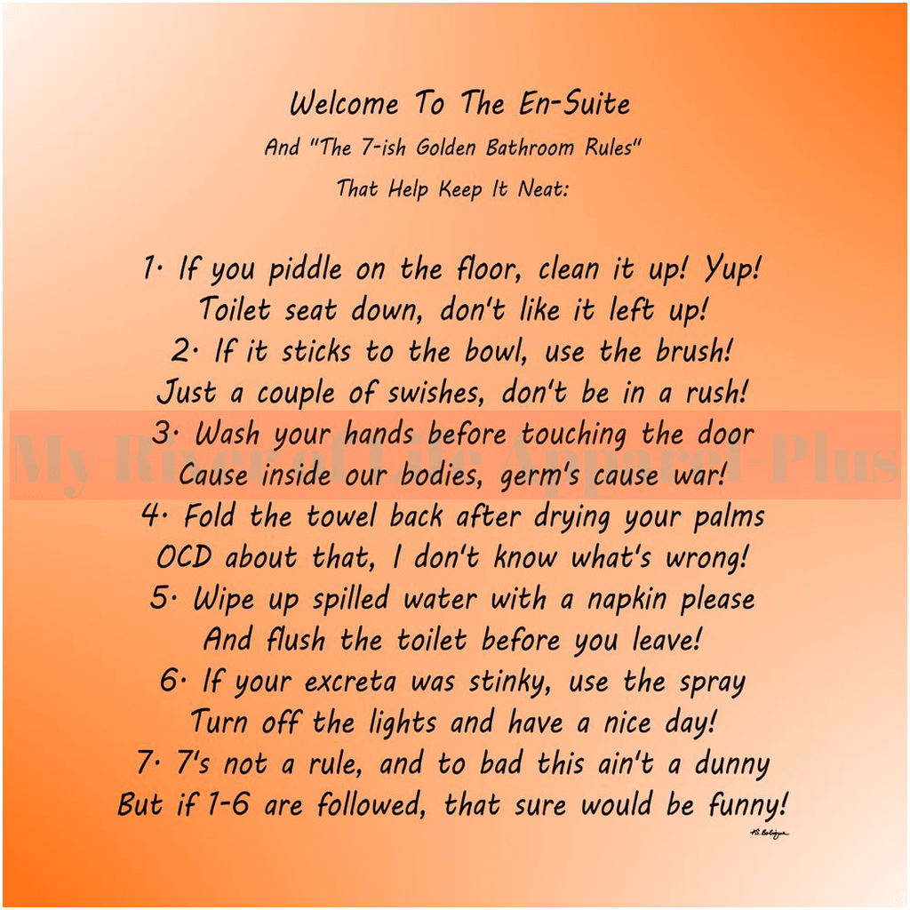 "The 7-ish Golden Bathroom Rules" Giclee Art Print (Orange)