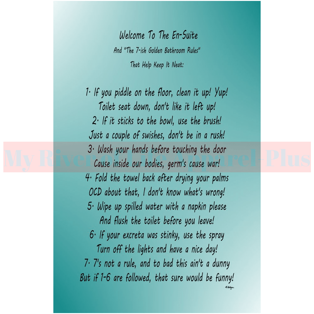 "The 7-ish Golden Bathroom Rules" A Giclee Art Print (Teal)