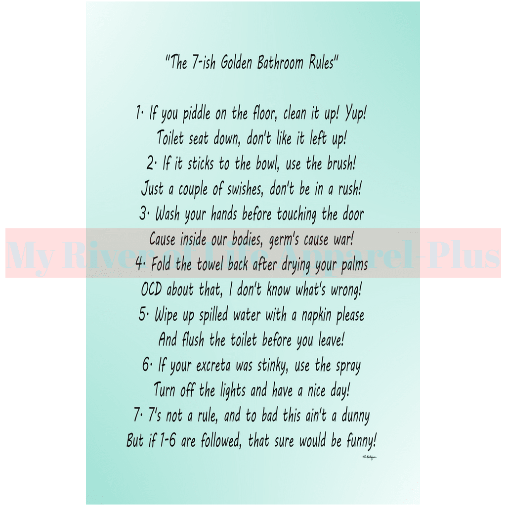 "The 7-ish Golden Bathroom Rules" Giclee Art Print (Robin Egg Blue)
