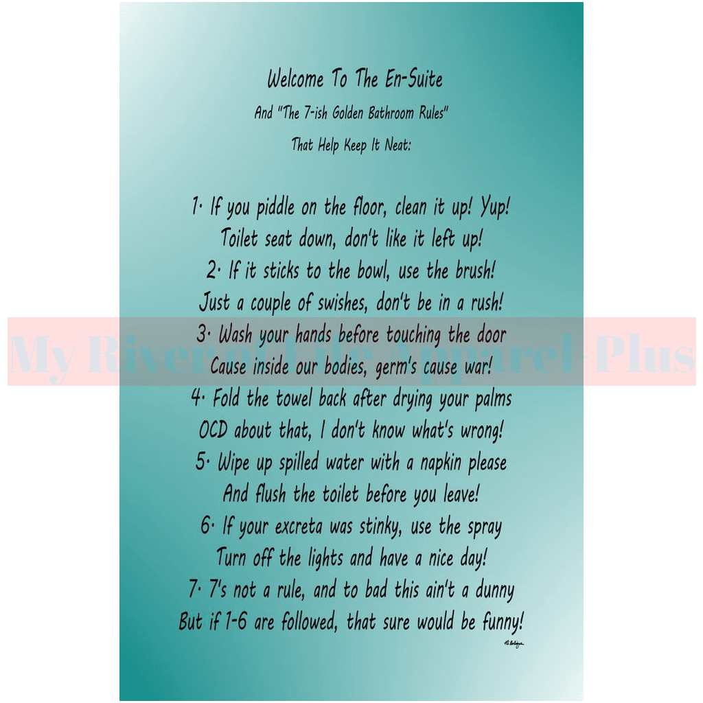 "The 7-ish Golden Bathroom Rules" A Giclee Art Print (Teal)