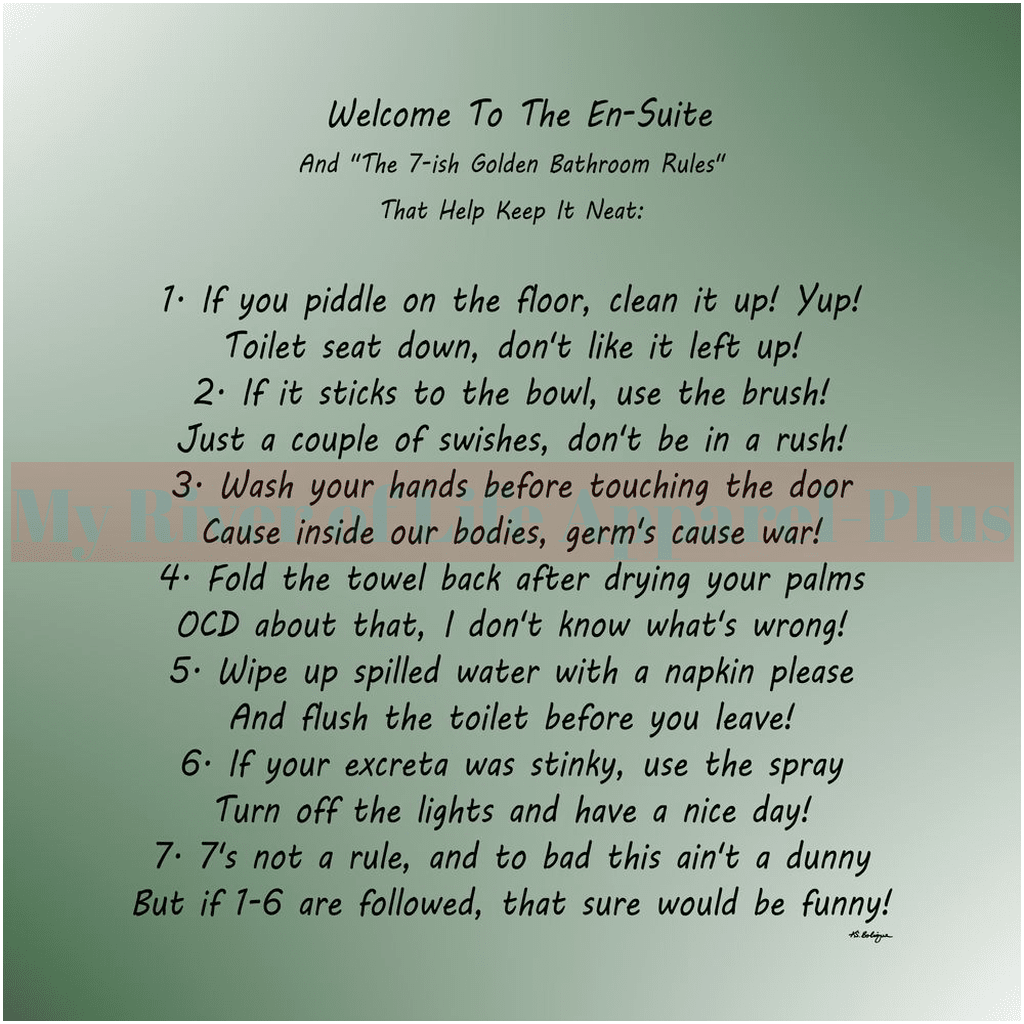 "The 7-ish Golden Bathroom Rules" Giclee Art Print (Hunter Green)