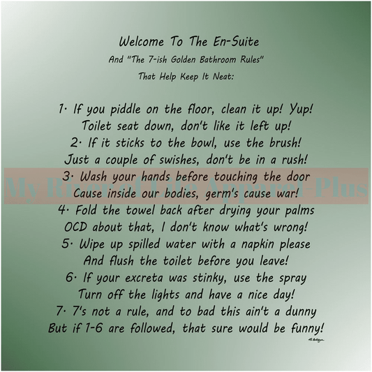 "The 7-ish Golden Bathroom Rules" Giclee Art Print (Hunter Green)