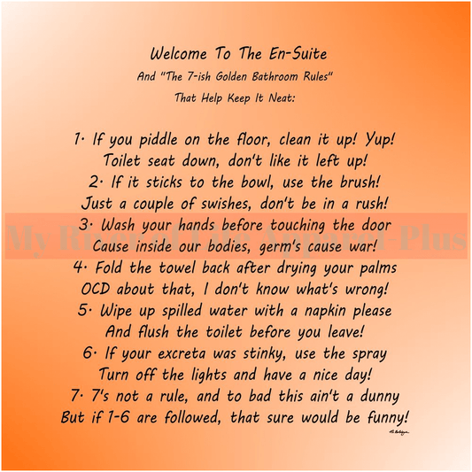 "The 7-ish Golden Bathroom Rules" Giclee Art Print (Orange)