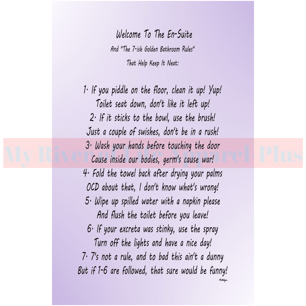 "The 7-ish Golden Bathroom Rules" A Giclee Art Print (Lavender)
