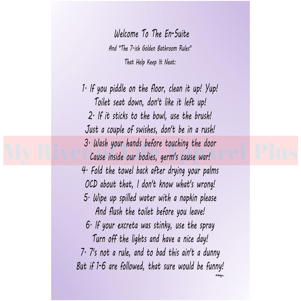 "The 7-ish Golden Bathroom Rules" A Giclee Art Print (Lavender)