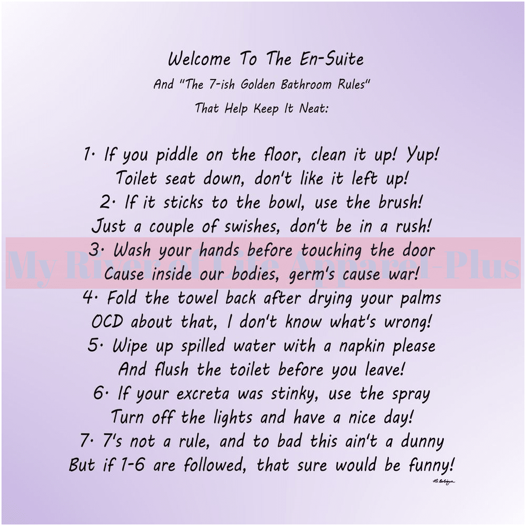"The 7-ish Golden Bathroom Rules" A Giclee Art Print (Lavender)