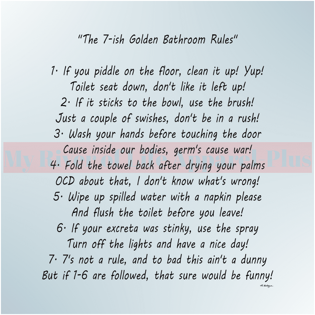 "The 7-ish Golden Bathroom Rules" Giclee Art Print (Blue)