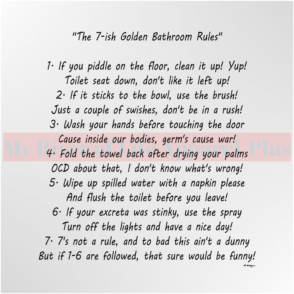 "The 7-ish Golden Bathroom Rules" Giclee Art Print (Grey)