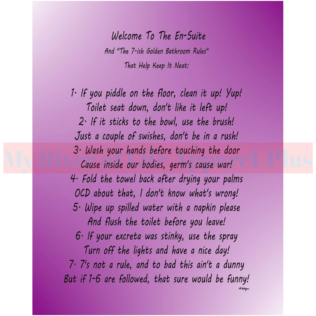 "The 7-ish Golden Bathroom Rules" Giclee Art Print (Purple)