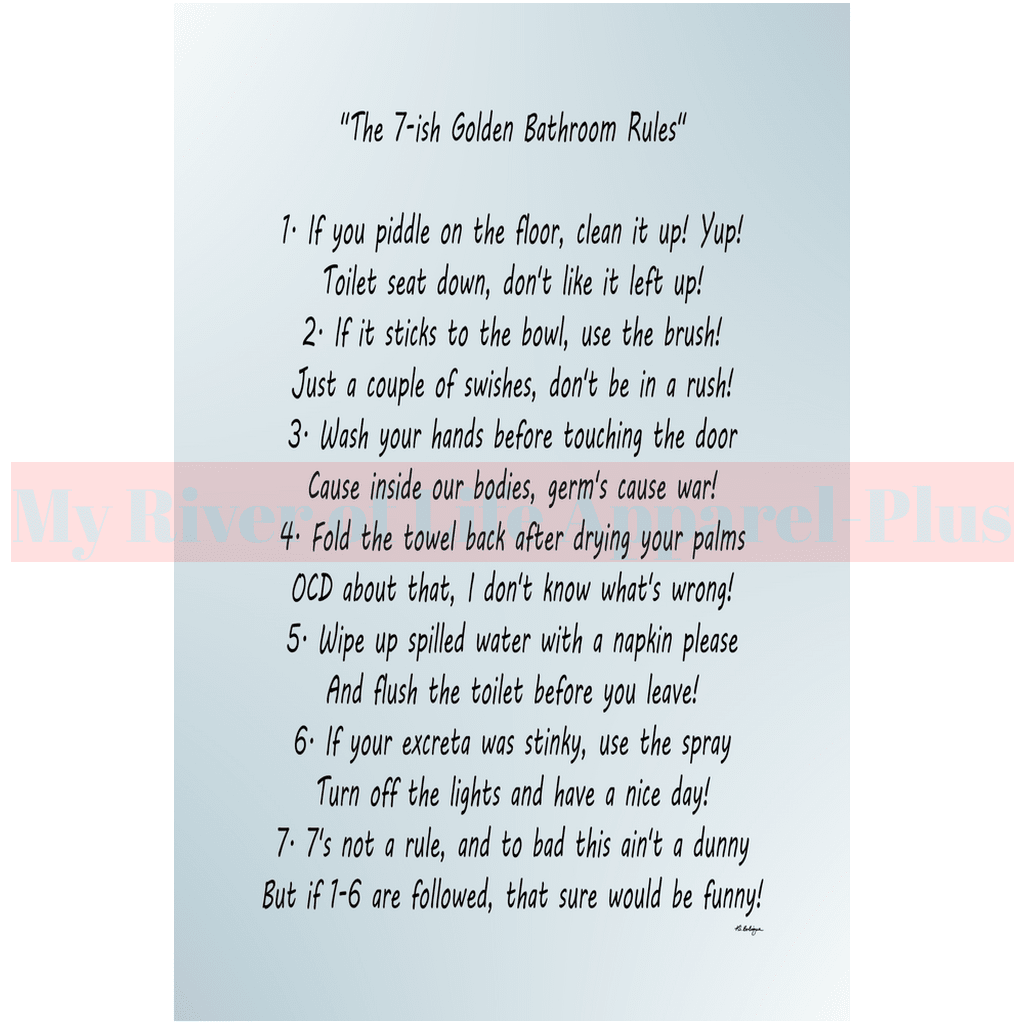 "The 7-ish Golden Bathroom Rules" Giclee Art Print (Blue)