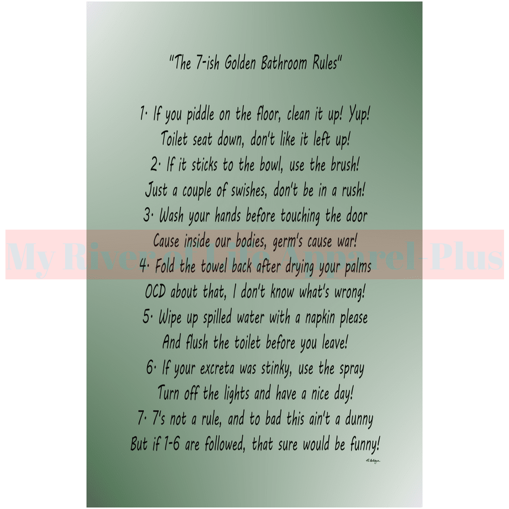 "The 7-ish Golden Bathroom Rules" Giclee Art Print (Hunter Green)