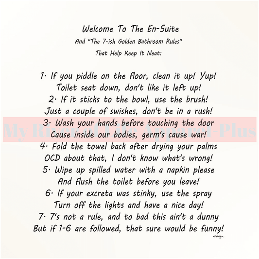 "The 7-ish Golden Bathroom Rules" Giclee Art Print (Bone White)