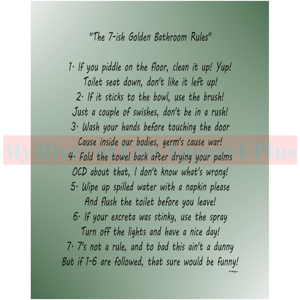 "The 7-ish Golden Bathroom Rules" Giclee Art Print (Hunter Green)
