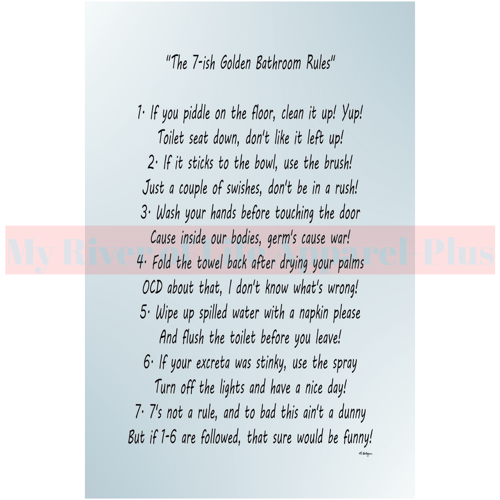 "The 7-ish Golden Bathroom Rules" Giclee Art Print (Blue)