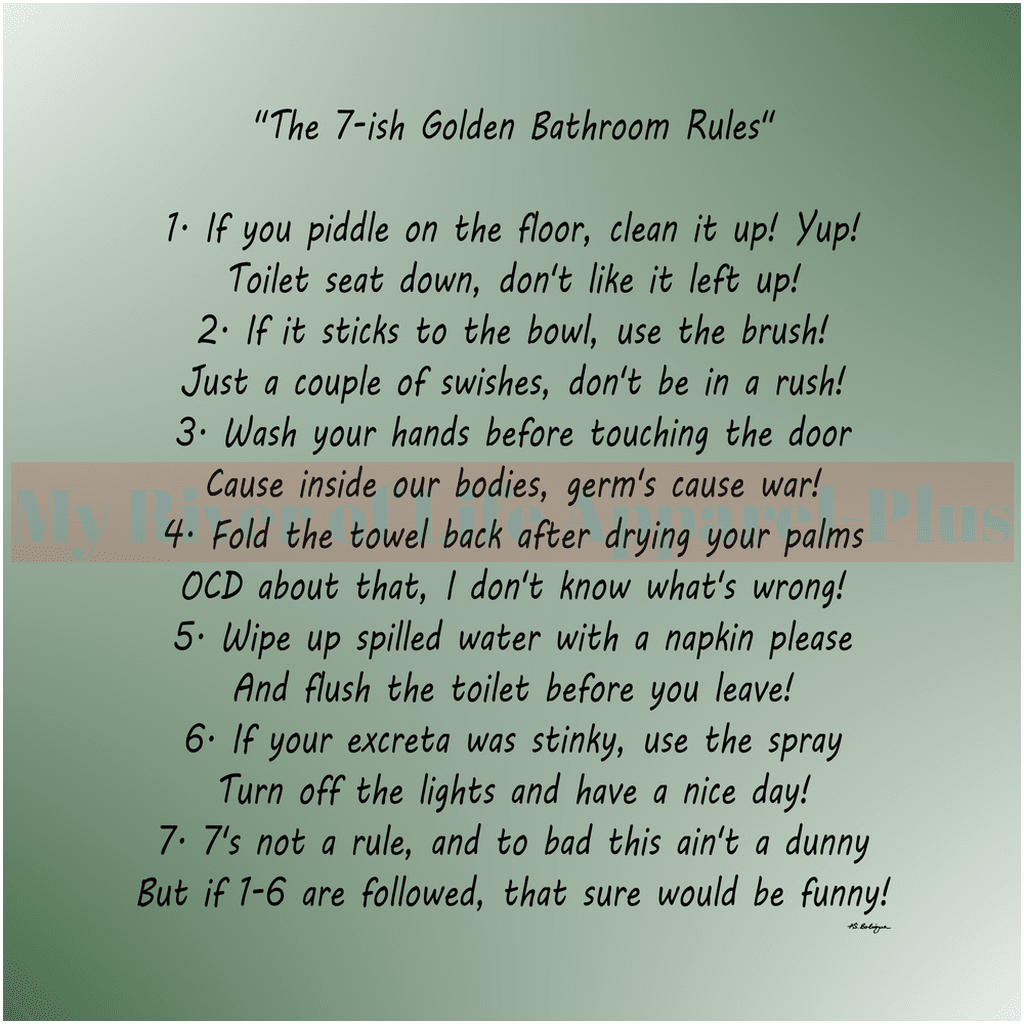 "The 7-ish Golden Bathroom Rules" Giclee Art Print (Hunter Green)